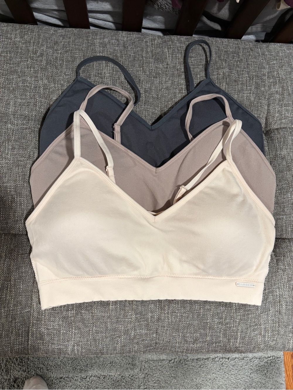 Danskin Triple Pack Seamless Bralettes - Cream, Taupe & Charcoal